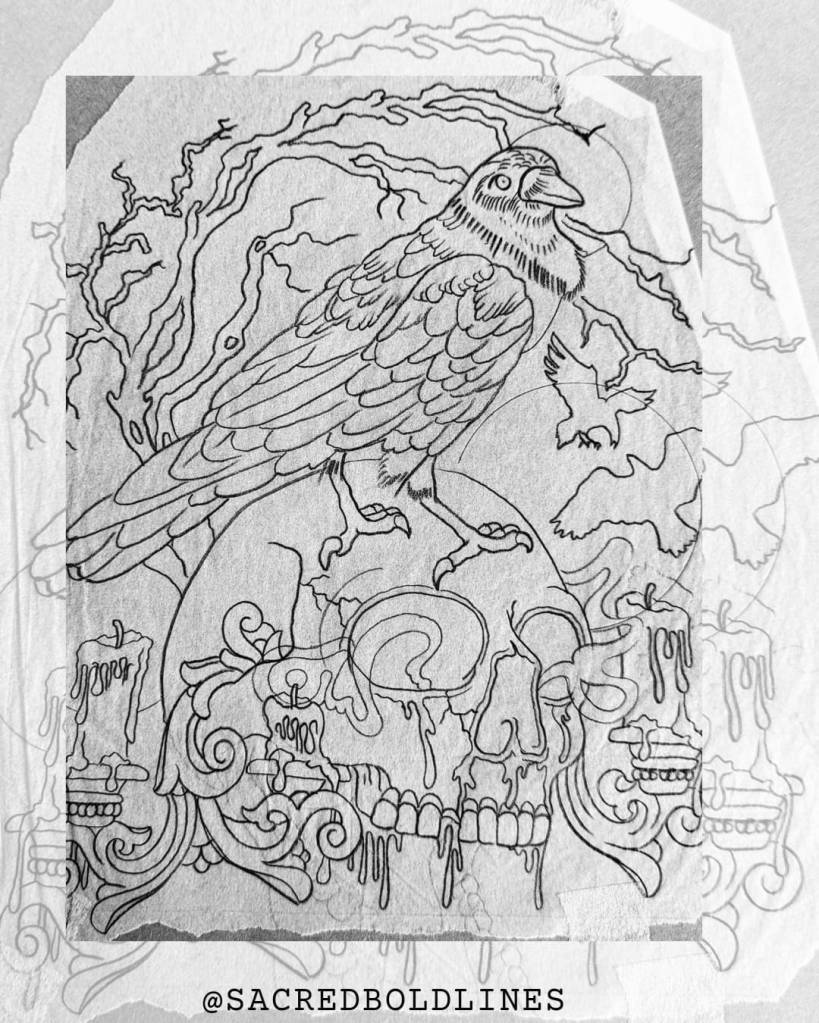 Crow and Skull Tattoo Design
