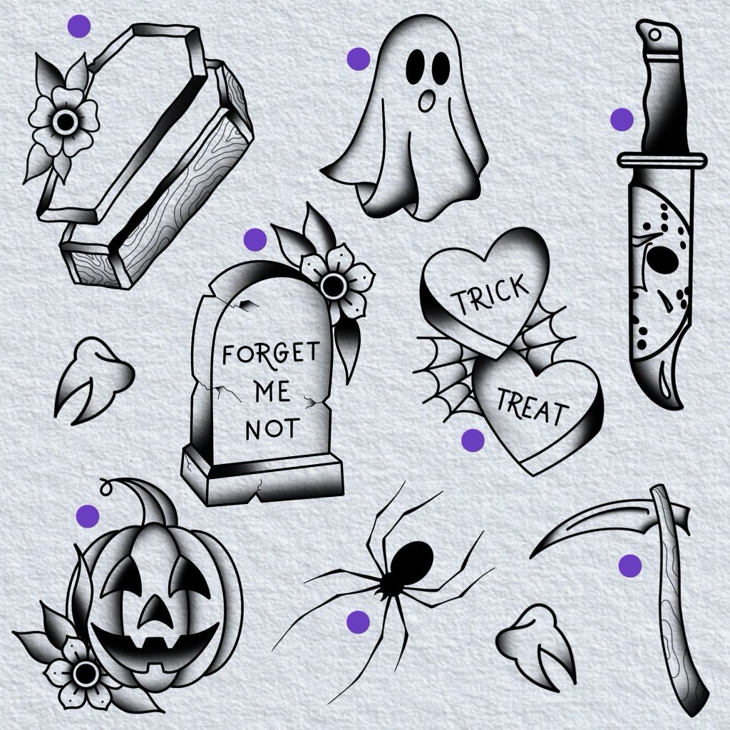 Halloween Tattoo Flash Sheet by Chloe