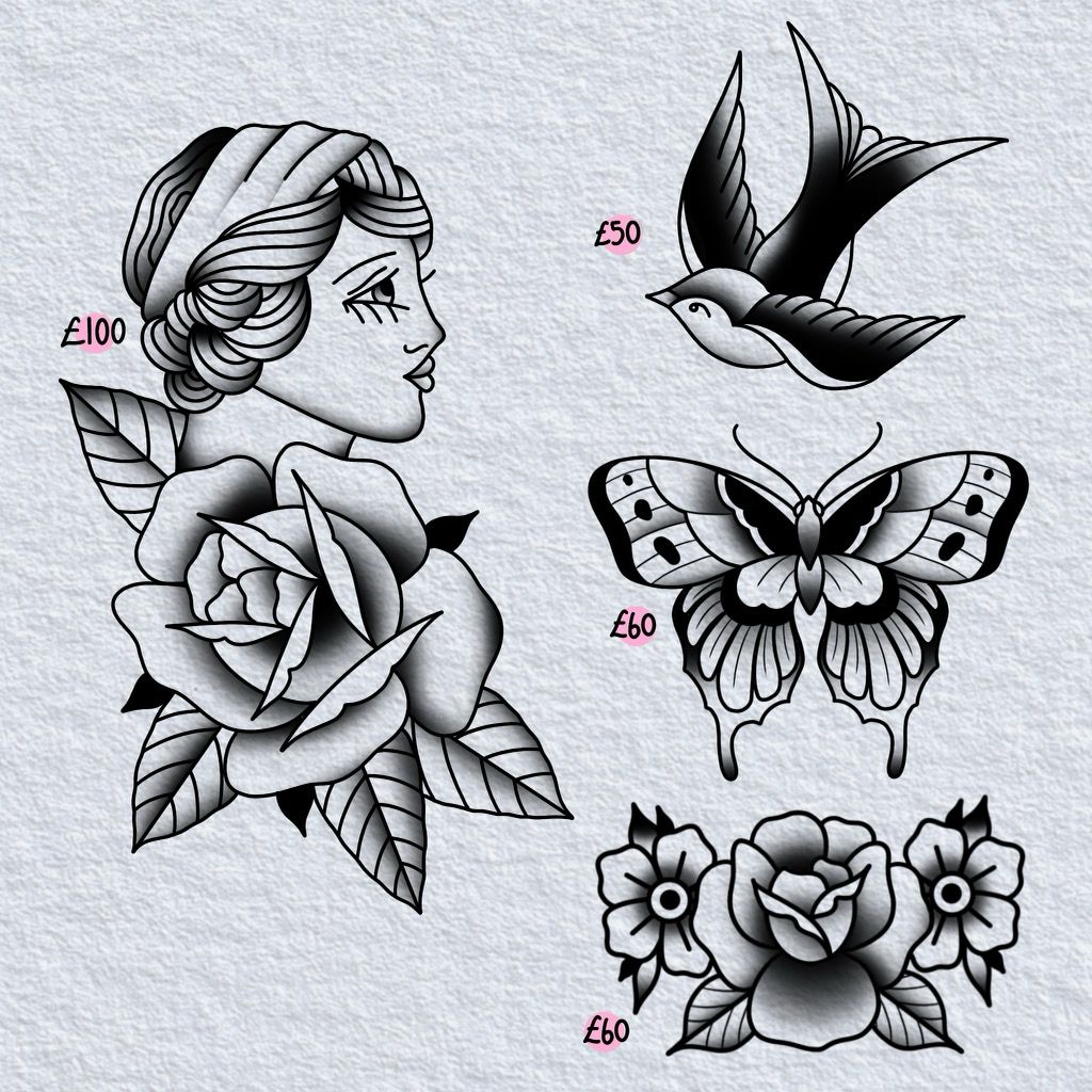 Traditional Tattoo flash sheet by Chloe
